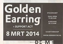 Golden Earring show ad March 08, 2014 Steenwijk text Meenthe